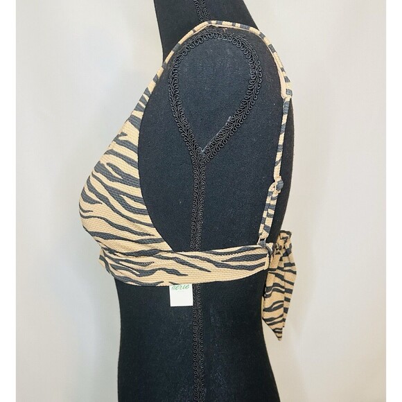 AERIE Black Brown Animal Print Triangle Bow Bikini Top‎ SMALL NWT - Picture 2 of 7